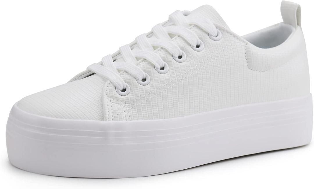 JABASIC Women Lace Up Platform Sneakers Comfortable Casual Fashion Sneaker Walking Shoes (5, All White)