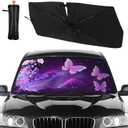 Butterfly Flowers Car Windshield Sun Shade Umbrella Bendable Handle Foldable Funny Sunshade for Car Windshield Block UV Rays Keep Vehicle Cool for Most Sedans SUV Trucks Cars 57"x30"