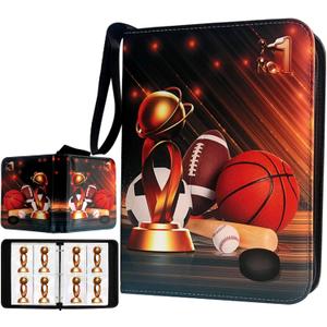 Sports Card Binder 400 Pockets Trading Card Binder with 50 Sleeves Fits 400 Sport Cards, Sports Card Holder Binder with Zipper, Soccer Football Baseball Basketball Hockey Card Gifts Collection Storage