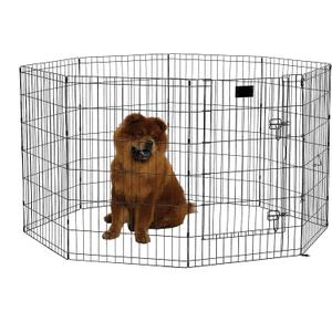 Pets Dog Exercise Pen & Playpen, 24" W x 36" H, with Door, Black