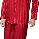 Lonxu Pajamas Set Mens Silk Satin Pajamas Long Sleeve Loungewear Two-Piece Sleepwear Button-Down Pj Set, Size: M
