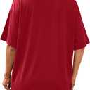 Remidoo Womens Oversized Tshirt Sexy Cut Out Top Ripped Shirt Short Sleeve V Neck Tee Deep Red Medium (Red, M)