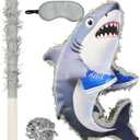 Shark Piata,Ocean Theme Shark Pinata with Stick,Blindfold and Confetti for Under the Sea Party Supplies Fishing Animal Theme Birthday Party Set(15.4")