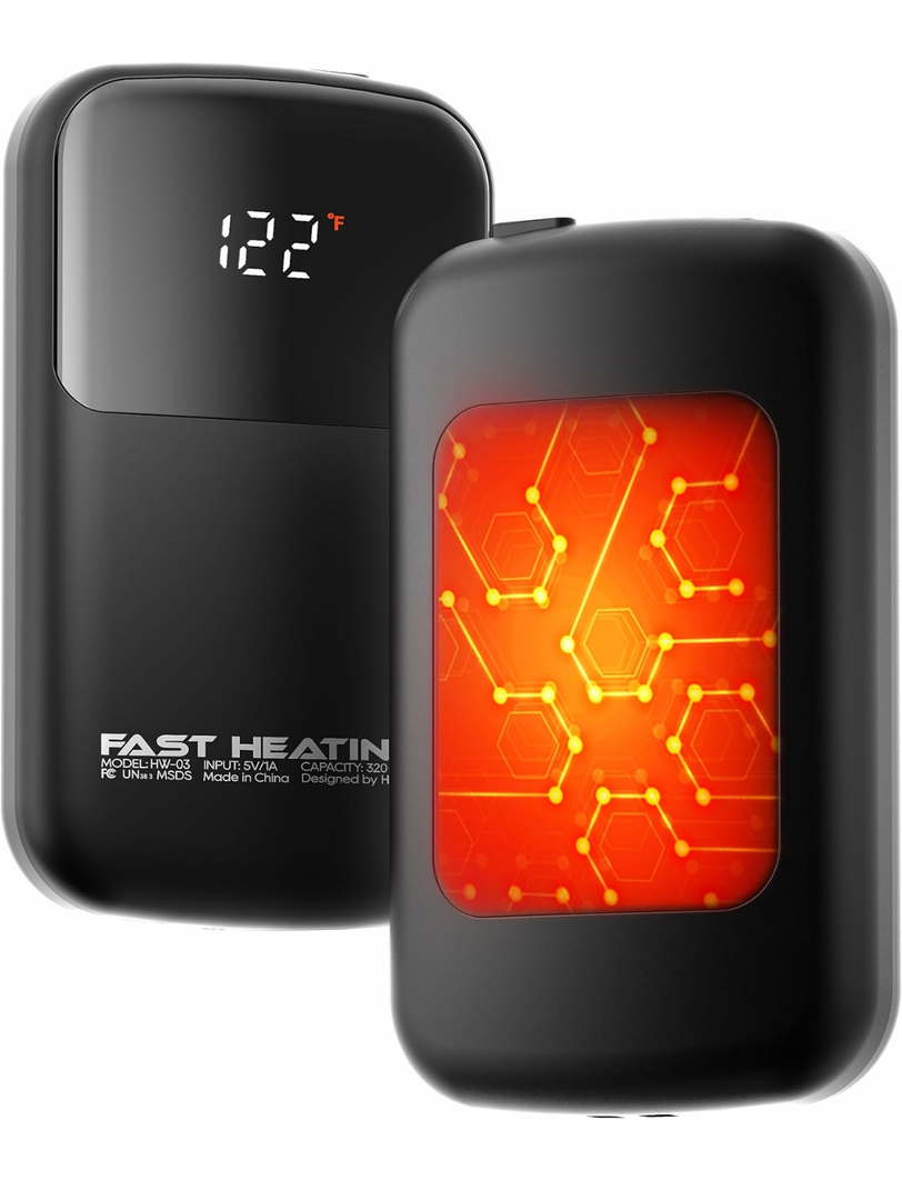 Hand Warmers Rechargeable 2 Pack with Gift Box, Portable Electric Hand Warmer with LED Display Battery and Temperature, Fast Heating, for Men, Women, Hunting Camping