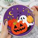 Nuberlic Halloween Embroidery Kits for Beginners Ghost Pumpkin DIY Cross Stitch Starter Craft Kits for Adults Including Cloth with Pattern Hoop Needles Instruction and Threads