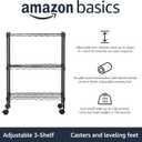 Amazon Basics 3-Shelf Adjustable Heavy Duty Storage Shelving Unit on 2" Wheels, Metal Wire Rack for Garage, Utility Shelving with Leveling Feet, 23.2"L x 13.4"W x 32.75"H, Black
