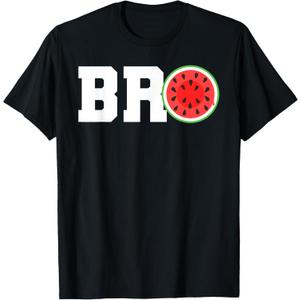 Funny Watermelon Bro Cute Summer Vacation Brother Sibling T-Shirt (Small, Black)