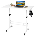 Dekhaoxe Standing Desk Adjustable Height, Rolling Walking Pad Desk, Small Mobile Table with Wheels, Portable Stand Up Table for Standing or Sitting, Size 31.5x15.7 Inch White