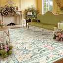 Lahome Boho Rugs for Living Room, Large 8 x 10 Area Rugs for Living Room Non Slip,Soft Ultra-Thin Distressed Floral Throw Carpet for Bedroom Office Dining Room, Cream/Multi, Beige