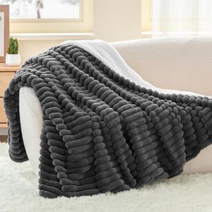 INFIIXSO Sherpa Throw Blanket for Couch - Super Soft & Warm Striped Fleece Blanket, Cozy Plush Fluffy Blanket All Season Use (Grey, 50x60 Inches)