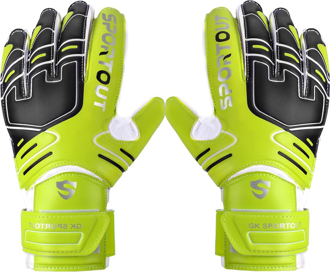Sportout Youth & Adult Goalie Goalkeeper Gloves, Strong Grip for The Toughest Saves, with Finger Protect & 4+3MM Latex to Give Splendid Protection to Prevent Injuries,4 Colors (7, Green)