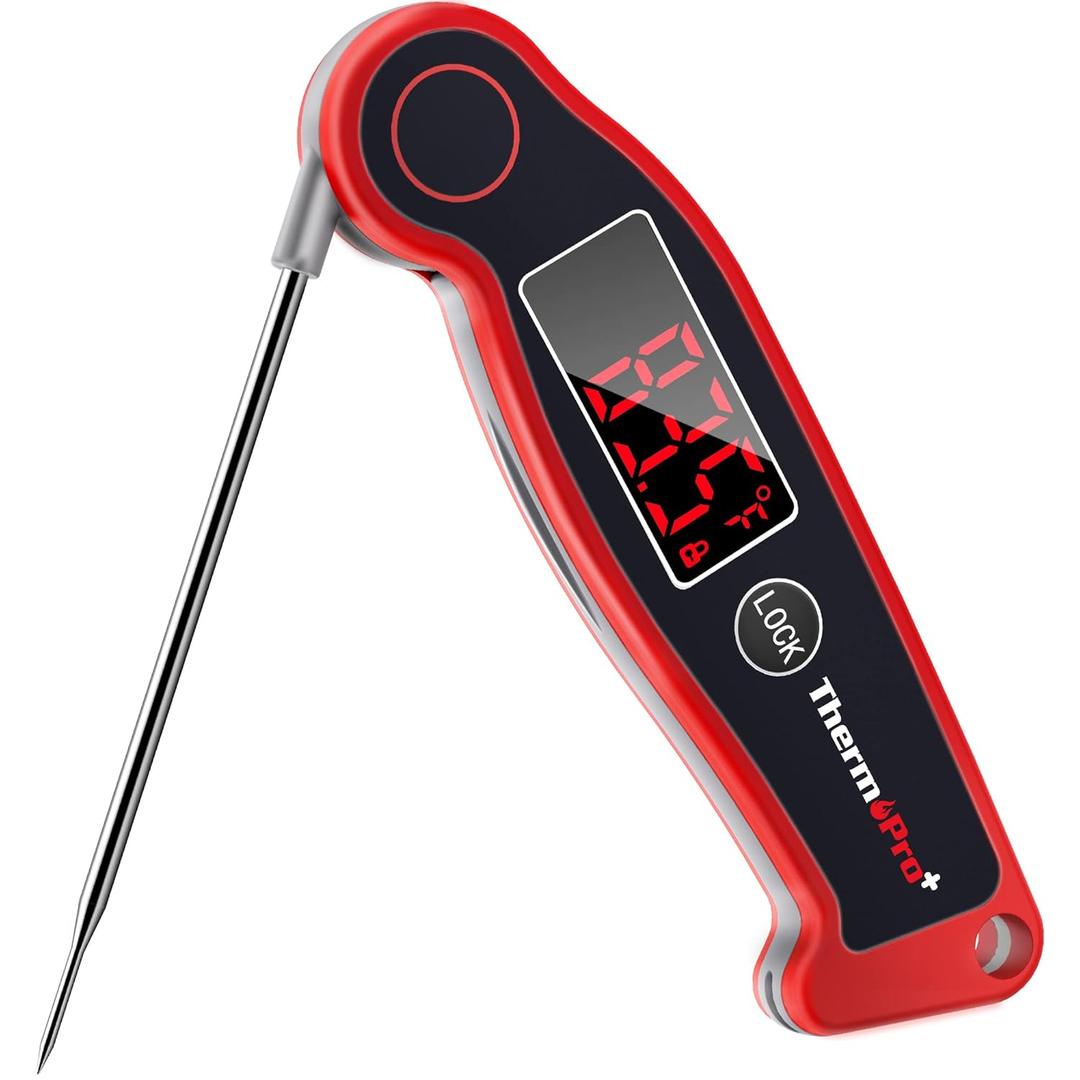 ThermoPro TP19 Waterproof Digital Meat Thermometer for Grilling with Ambidextrous Backlit & Thermocouple Instant Read Kitchen Cooking Food Thermometer for Candy Water Oil BBQ Grill Smoker (Classic-red)