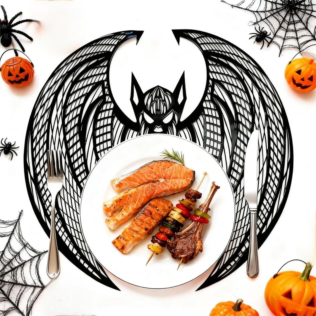 Halloween Bat Shape Placemats Washable Bat Place Mats Set of 12 Black Gothic Table Mats Table Decoration for Indoor Outdoor Party Resistant Kitchen Kitchen Dining Gift