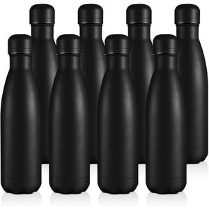 Volhoply 17oz Stainless Steel Water Bottles Bulk, Leakproof Insulated Metal Water Bottle for Sports, Travel, Adult, Black,8 Pack）