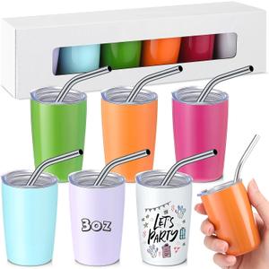 6 Pcs Mini Stainless Steel Tumbler Shot Glasses with Straw and Lid, 3oz Capacity, Multicolor Set for Party, Bar, Travel, Camping (Colorful)