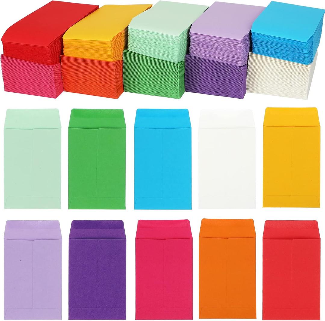 Geyee 500 Pcs Small Coin Seed Envelopes Small Tip Envelopes for Cash Self Adhesive Mini for Seeds Storage for Home Wedding Garden and Office(2.25 x 3.5 Inch,Colorful)