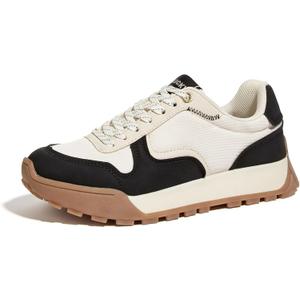 LUCKY STEP Women's Platform Canvas Sneaker Casual Lace-up Stylish Tennis Running Retro Classic Trainers Walking Fashion Sneakers (9, Beige/Black)