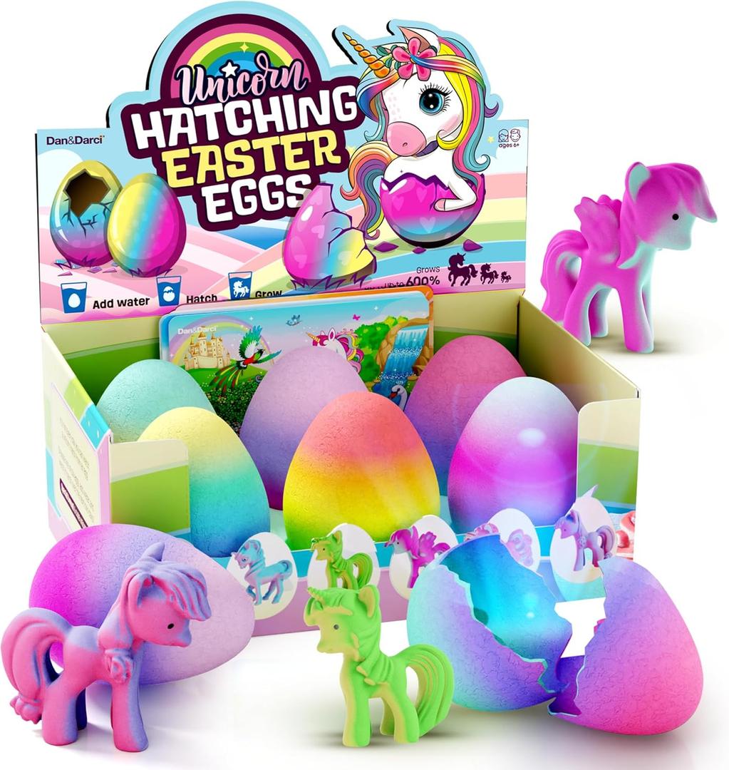 Dan&Darci Unicorn Hatching Surprise Eggs for Kids - Easter Basket Stuffers - 6 Pack Grows 600% - Toys for Girls 3-8 - Easter Crafts - Party Favors for 3+ Year Old Girl - Gifts for Ages 3 4 5 6 7 8