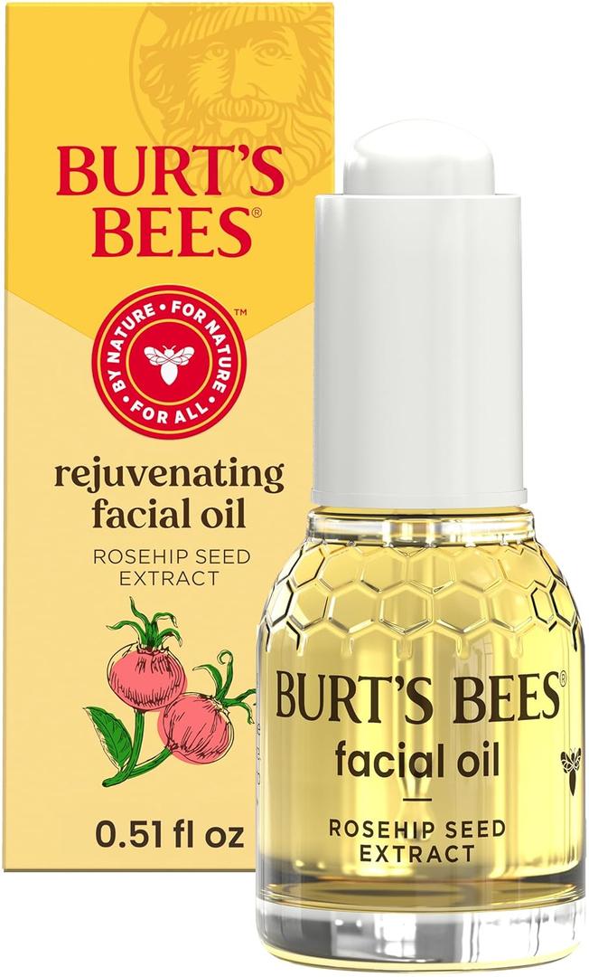 Burt's Bees Gua Sha Face Oil With Rosehip Seed Extract, Reduces Appearance of Fine Lines and Wrinkles, Use with Ice Roller & Facial Tools, Natural Origin Skin Care, 0.51 fl. oz.