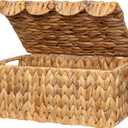 StorageWorks Wicker Basket with Scalloped Edge Lid, Handwoven Water Hyacinth Baskets for Bedroom, Living Room, 13" L x 9 " W x 6" H