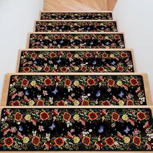 Stair Runner Non Slip 15 Pack, Stair Treads for Wooden Steps 8" X 30" Stain Resistant, Washable Stair Carpet Rug with Silicone Backing for Kids Elders and Dogs (Blue)