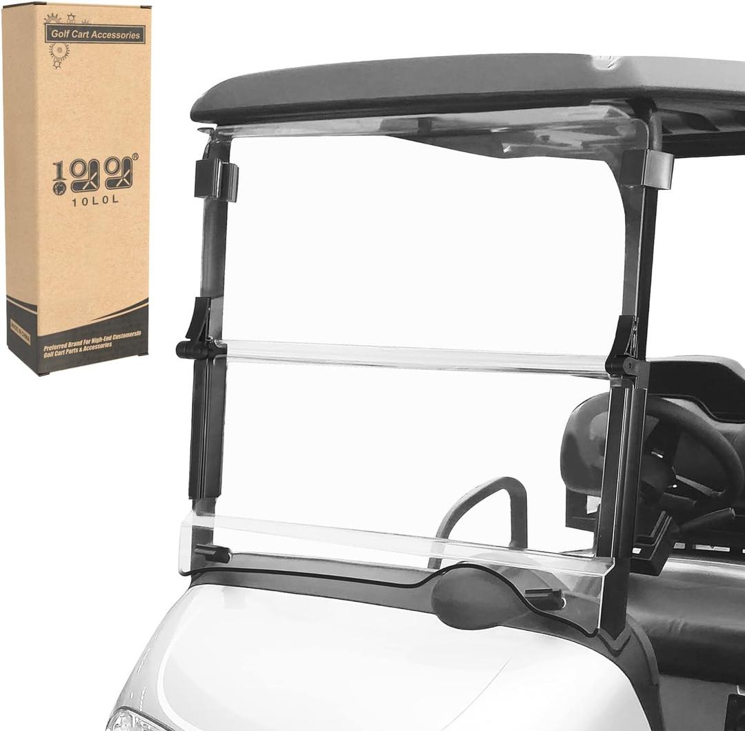 10L0L Golf Cart Folding Clear Windshield for EZGO RXV 2008-up, Fold Down Upgrade Thicker Polycarbonate(PC), Strong Impact and Shatterproof