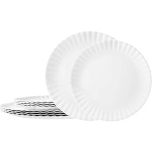 TP Reusable Melamine Paper Plates, 8" and 10.5" Round Plates for Party Picnic Outdoors, Set of 4, White