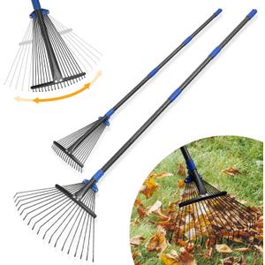 Adjustable Leaf Rake, Heavy Duty Metal Rake for Leaves, Long Handle 30"-90" with Expandable Head 8"-17", Collapsible Small Rakes for Lawns, Gardening, Yard, Camping, Shrub, Grass, Bush, Weed, Debris