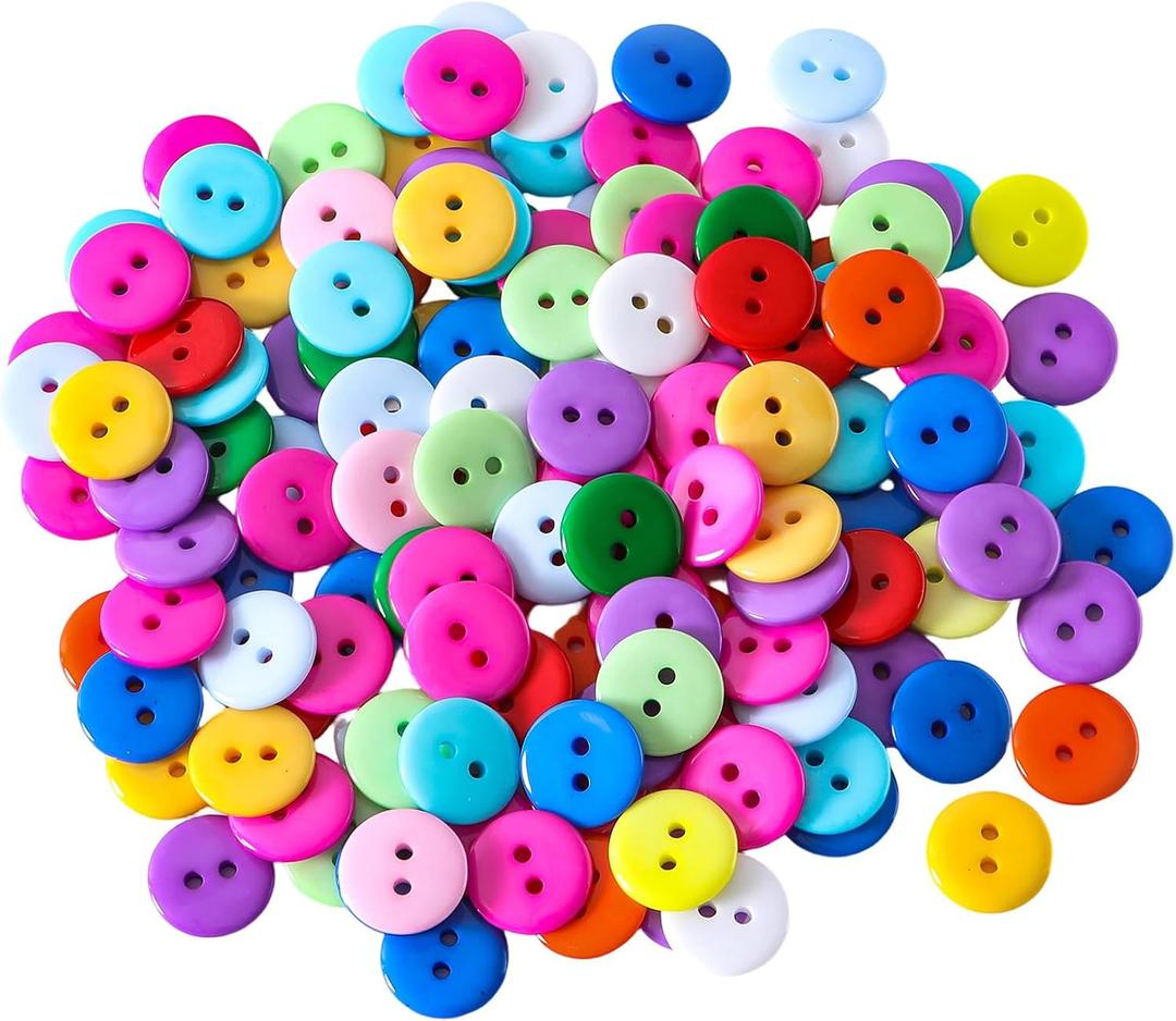 4 x Colorful Sewing Buttons, 15mm Round, 2-Hole, 200 Pack, Mixed Colors Flatback Button (Mixed-color-200pcs)