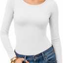MANGOPOP Womens Tops Long Sleeve Crew Neck t Shirts Double Lined Slim Fitted Lined Tight Basic Tee Shirt (Small)