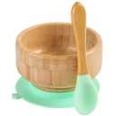 Baby Bamboo Bowls with Suction and Matching Spoon Set - 2PC Feeding Supplies Set for Infant, Toddlers - Detachable Silicone Suction Stay Put Base for Wooden Bowl - BPA Free Mint