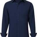 CIGENU Long Sleeve Dress Shirts for Men, Regular Fit Stretch WrinkleFree Business Casual ButtonDown Shirts with Front Pocket Navyblue, S
