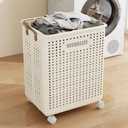 BOHOIDEE Large Foldable Laundry Hamper with Wheels and Handle, Collapsible Rolling Laundry Basket, Versatile Portable Storage Basket for Laundry/Bathroom, 18 inches x 8.6 inches x 14.8 inches
