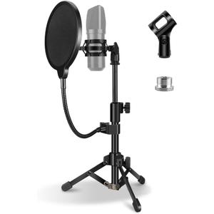 Mic Stand Desk, Table Mic Tripod Desktop Mic Stand Height Adjustable Small Microphone Stand for Desk with Pop Filter Shock Mount Mic Clip 1/4" to 5/8" Adapter for Blue Yeti Snowball Black Mic Stand Desk, Table Mic Tripod Desktop Mic Stand Height Adjustable Small Microphone Stand for Desk with Pop Filter Shock Mount Mic Clip 1/4" to 5/8" Adapter for Blue Yeti Snowball Black