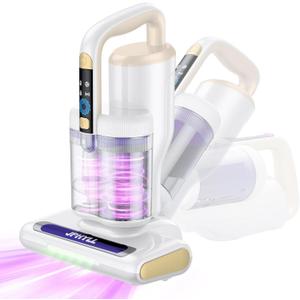 Mattress Vacuum Cleaner, 20Kpa Suction Bed Vacuum Cleaner with 253.7nm UV-C Light, 140F Heated Air, 30000 RPM Brushroll, 40,000Hz Ultrasonic, HEPA Filter, for Bed, Sofa, 500W Corded (White)
