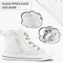 K KomForme Kids Sneakers for Boys and Girls Toddler Canvas High Top Walking Causal Shoes with Zipper (White)