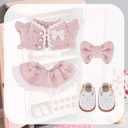 BOXOB 4pcs Doll Clothes Set, Elegant Pink Toy Outfits Stylish Clothes Accessories with Coat Dress Bow Shoes Suitable for 17cm Dolls