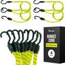 Houseables Long Bungee Cords with Hooks, Bungee Cords with Hooks, Elastic Straps, Elastic Tie Down Straps, Rope for Moving, Dolly, Truck, Bungie Chords, Heavy Duty Outdoor, Rubber, Flat, 48 Inch, 4 PK (Yellow)