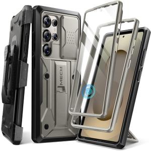 TONGATE for Samsung Galaxy S25 Ultra Case, [Built-in Slide Camera Cover & Screen Protector] [2 Front Frames] Full-Body Heavy Duty Shockproof S25 Ultra Phone Case with Stand & Belt Clip Holster, TiGray