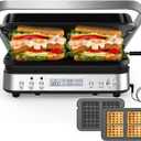 CATTLEMAN Panini Press Grill Sandwich Maker with Removable Plates, 1600W, 6 in 1 Indoor Grill with Meat Thermometer, Electric Contact Grills for Kitchen, Stainless Steel