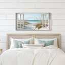Window Beach Wall Art Prints: Modern Large Tropical Coastal Landscape Canvas Bedroom Blue Ocean Picture Relaxing Living Room Sea Scene Painting Horizontal Summer Seascape Artwork Decor, 48"L x 24"W