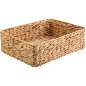 YAHUAN Water Hyacinth Storage Basket, Handwoven, 15.35L x 12W x 4.72H in, Brown