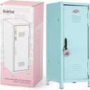 Svartur Mini Locker with Lock & Keys, Stickers, Metal Small Locker for Desktop, Girls Lockbox Desktop Storage Organizer, Money Safe and Cash Lock Box for Girls Safe, Light Blue