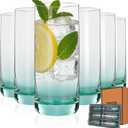 Green Highball Glasses Set of 6,13oz Drinking Glass Cups for Mixed Drink Cocktail, Beer, Mojito, Water and Juice,Thick Tall Crystal Glassware for Kitchen, Restaurant, Home Bar and Parties
