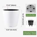 Dexceder 18x17 Self Watering Planter with Wheels Indoor Outdoor, Inner Pot Design, Thickened Large Floor Standing Flower Plant Pot with Water Level Indicator (White Matte)