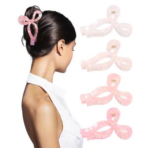 4 PCS Acrylic Bow Hair Clips for Women Bow Cute Claw Clip 4.3" Large Hair Claw Clips for Thick or Long Hair Bows Jaw Clip Mother’s Day Gift for Mom