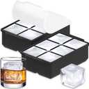 KitchFort Large Silicone Ice Cube Tray (2-Pack), Easy Release 2" Big Ice Cubes - Cocktail, Whiskey Ice Cubes Mold - BPA Free Ice Trays for Freezer - Ice Tray With Stackable Lid - Black