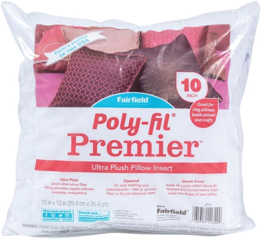 Poly-fil Premier Ultra Plush Insert Travel Pillows and Home Decor, 10 x 10-Inch, White