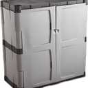 Rubbermaid Freestanding Storage Cabinet with Doors 18"D x 36"W x 37"H Medium Gray/Black Two-Shelf Lockable Cabinet for Indoor/Outdoor/Garage Storage for Garden Tools/Lawn Care Accessories