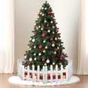 16" Extra Tall Christmas Tree Fence,10PCS Heavy Duty Wooden Baby Gate Around Christmas Tree Gate,Thickened White Picket Fence Barrier for Dogs,Cats&Kids,Tree Fence Border Decoration